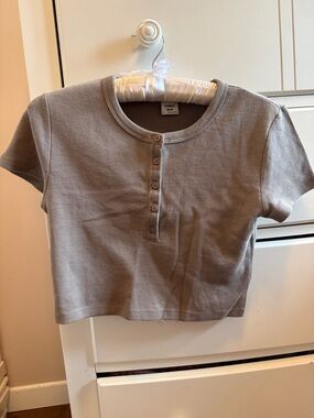 Sunday Best Short Sleeve Waffle Henley Crop Top - Taupe